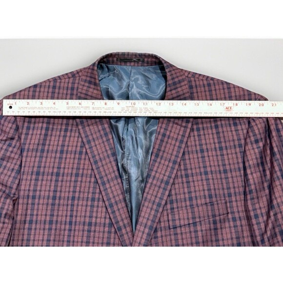 ZeGarie Men’s 48L Burgundy/Navy 100% Wool Windowpane Plaid Blazer Sport Jacket - Picture 7 of 14